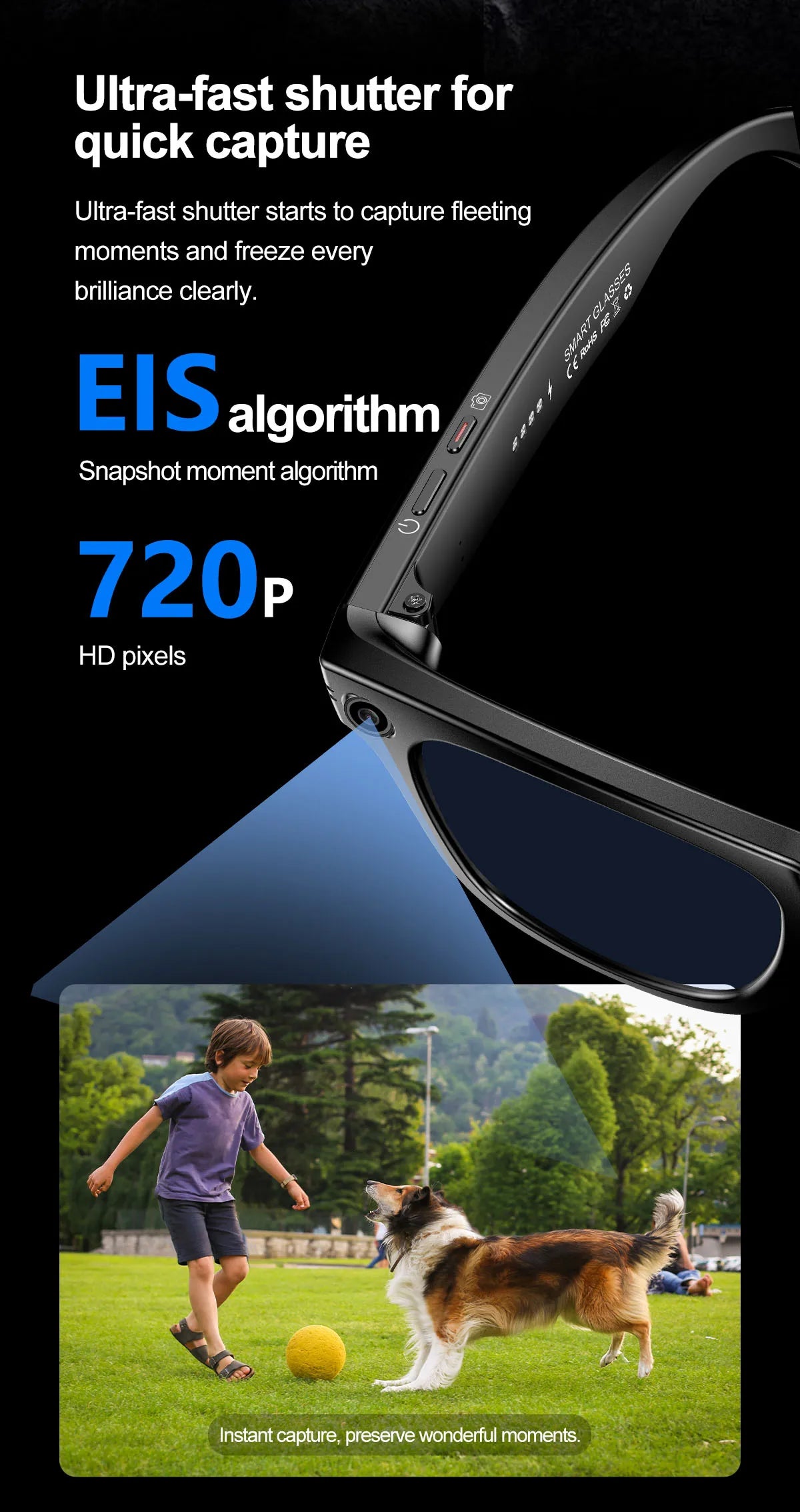 Smart Bluetooth Glasses with Camera – Video Recording, AI Translation & Photo Recognition