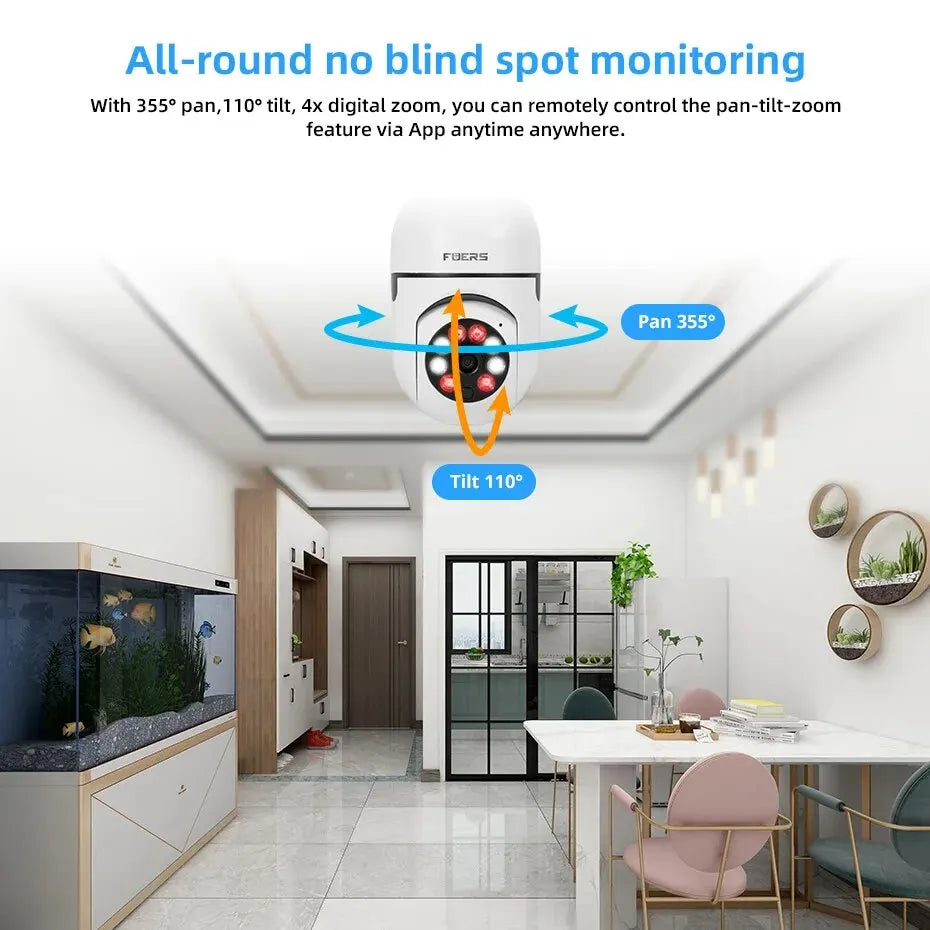 360° Smart Bulb Security Camera – WiFi, Night Vision & Auto Tracking in One!