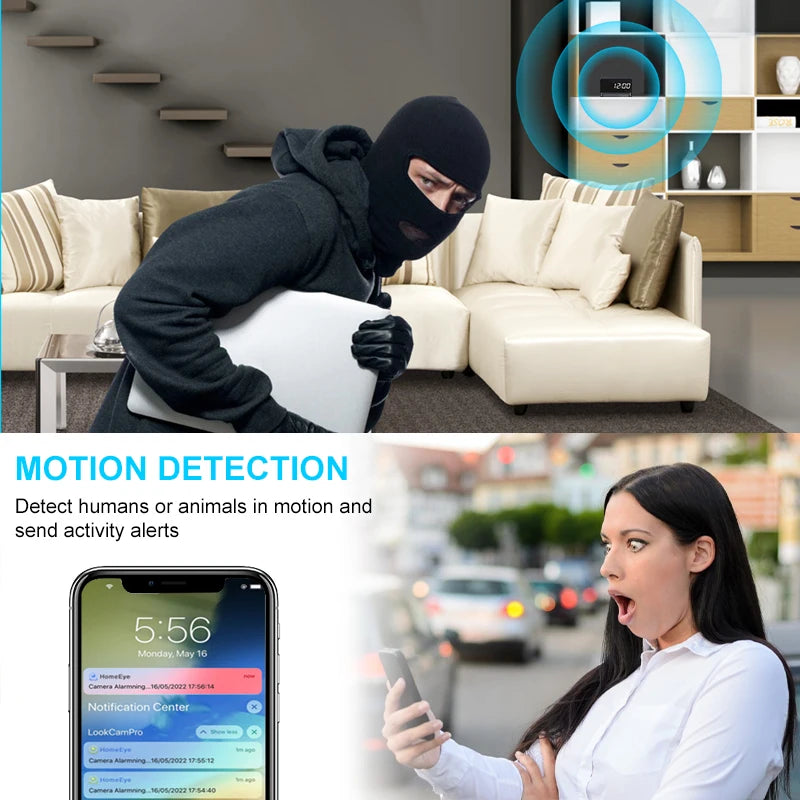 1080P WiFi Alarm Clock Mini Camera with IR Night Vision – 2500mAh Full Aluminum Alloy Digital Recorder