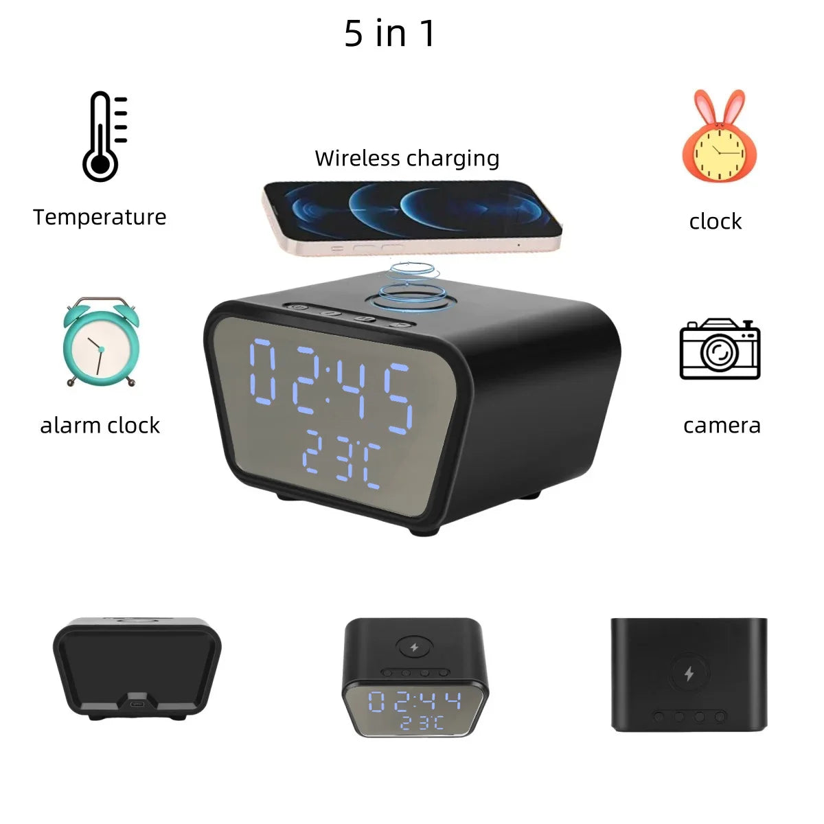 4K Alarm Clock Camera with WiFi — Wireless Charger, Baby Monitor, Motion Detection, Remote Viewing & Home Security Recording