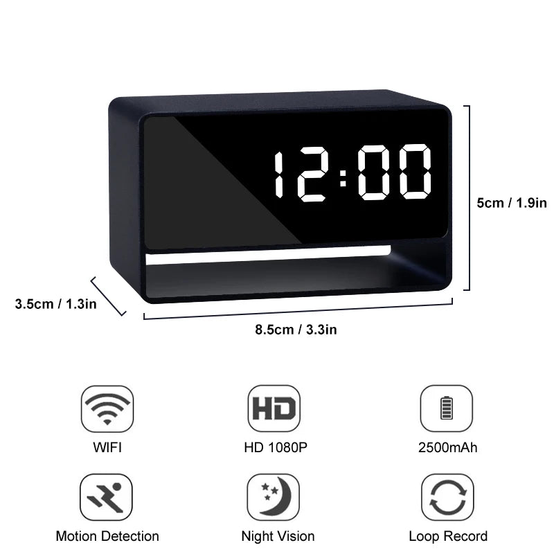 1080P WiFi Alarm Clock Mini Camera with IR Night Vision – 2500mAh Full Aluminum Alloy Digital Recorder