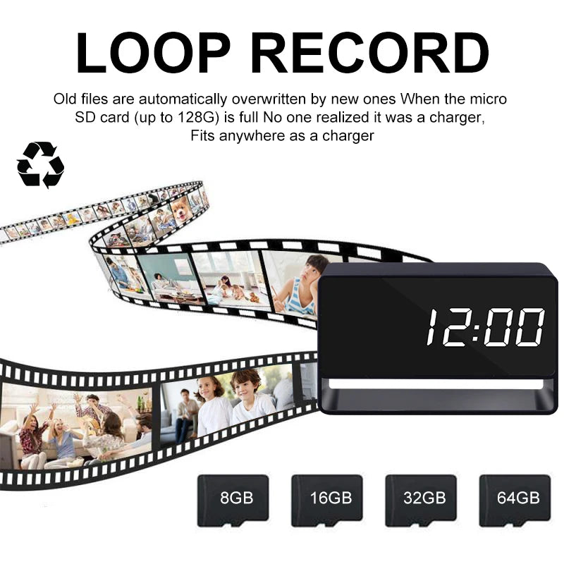 1080P WiFi Alarm Clock Mini Camera with IR Night Vision – 2500mAh Full Aluminum Alloy Digital Recorder