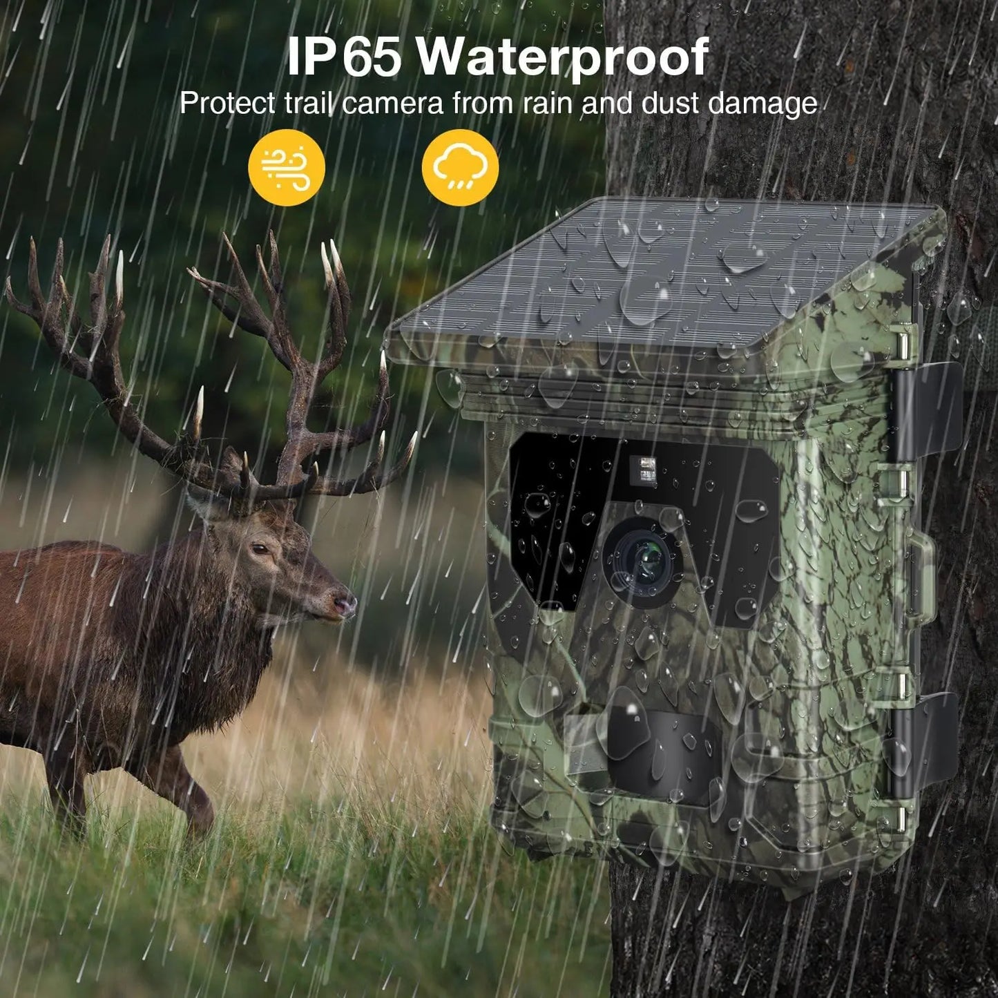 2K Solar-Powered Hunting Camera with Infrared Night Vision – Wildlife Trail Monitoring Video & Photo Recorder