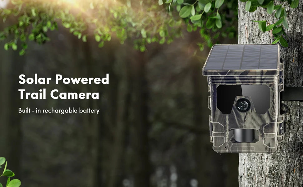2K Solar-Powered Hunting Camera with Infrared Night Vision – Wildlife Trail Monitoring Video & Photo Recorder