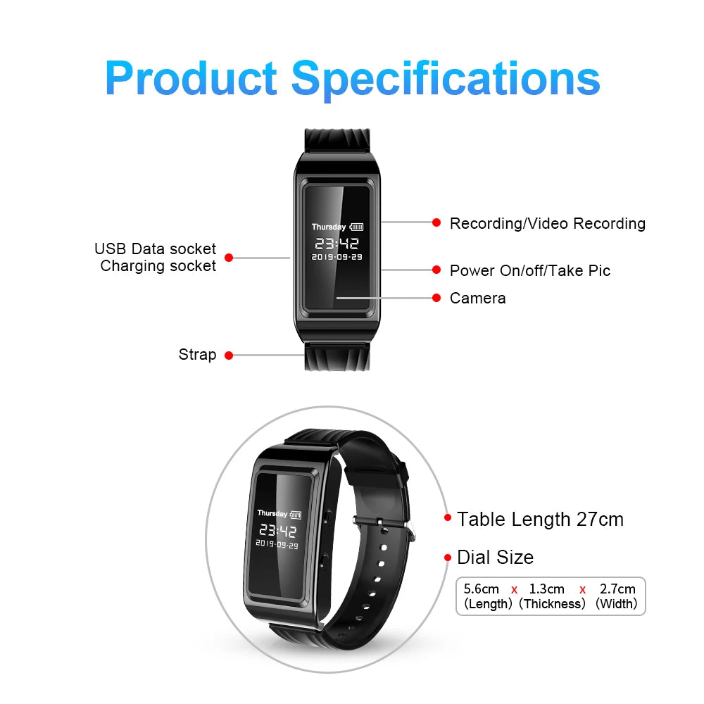 HD Mini Camera Watch with Voice Recorder & USB Flash Drive