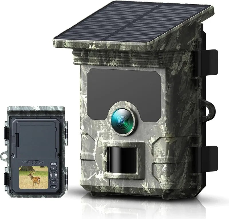 2K Solar-Powered Hunting Camera with Infrared Night Vision – Wildlife Trail Monitoring Video & Photo Recorder