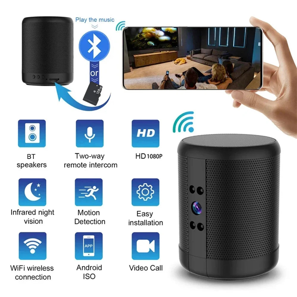1080P HD Mini Wifi Camera Bluetooth Speaker