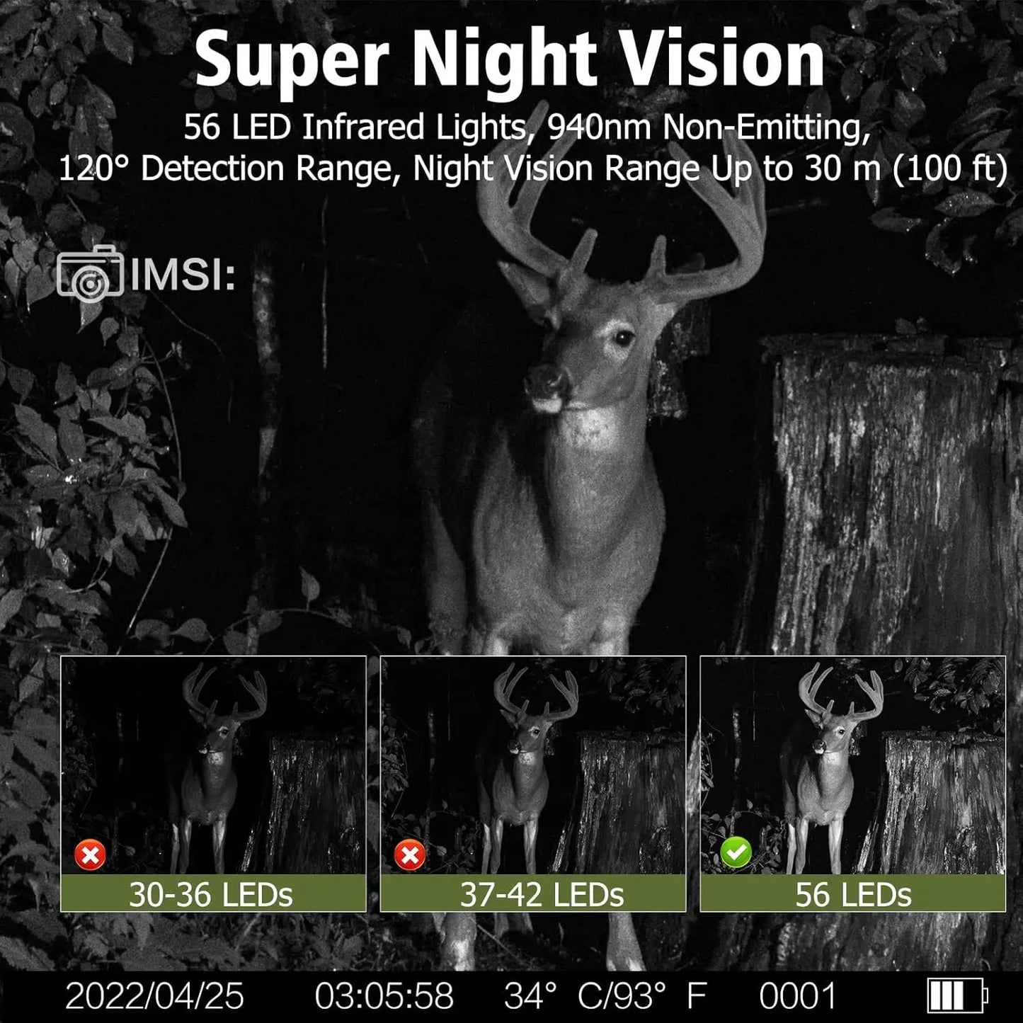2K Solar-Powered Hunting Camera with Infrared Night Vision – Wildlife Trail Monitoring Video & Photo Recorder