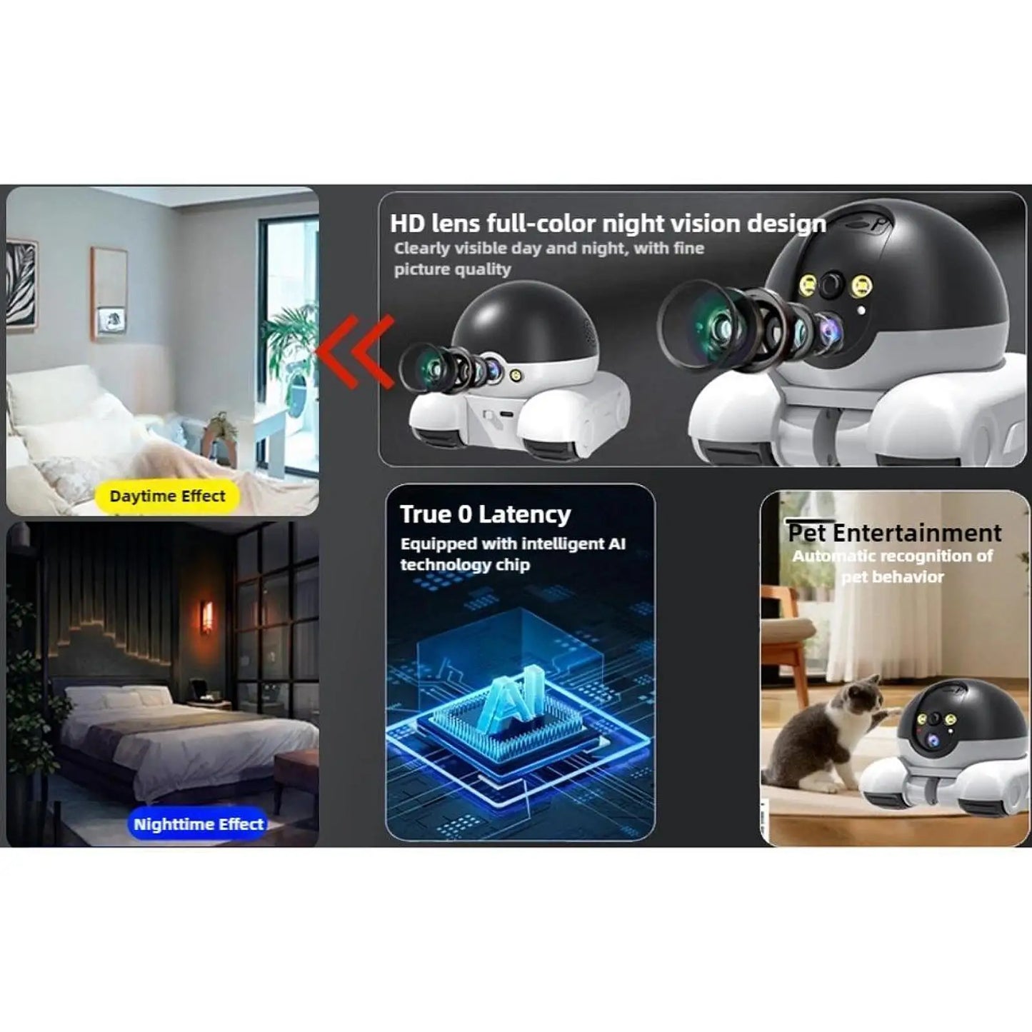 Smart Robot Security Camera on Wheels – Dual-Lens, Night Vision, Two-Way Video Call, Indoor/Outdoor Use