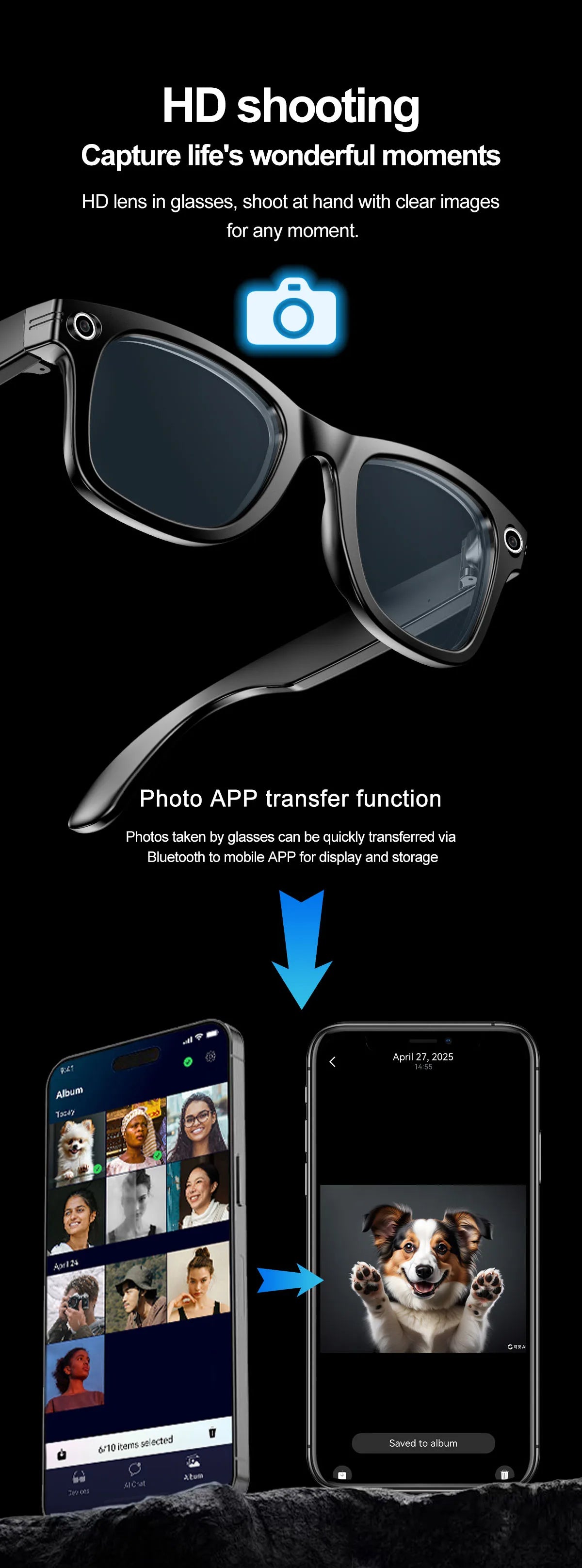 Smart Bluetooth Glasses with Camera – Video Recording, AI Translation & Photo Recognition