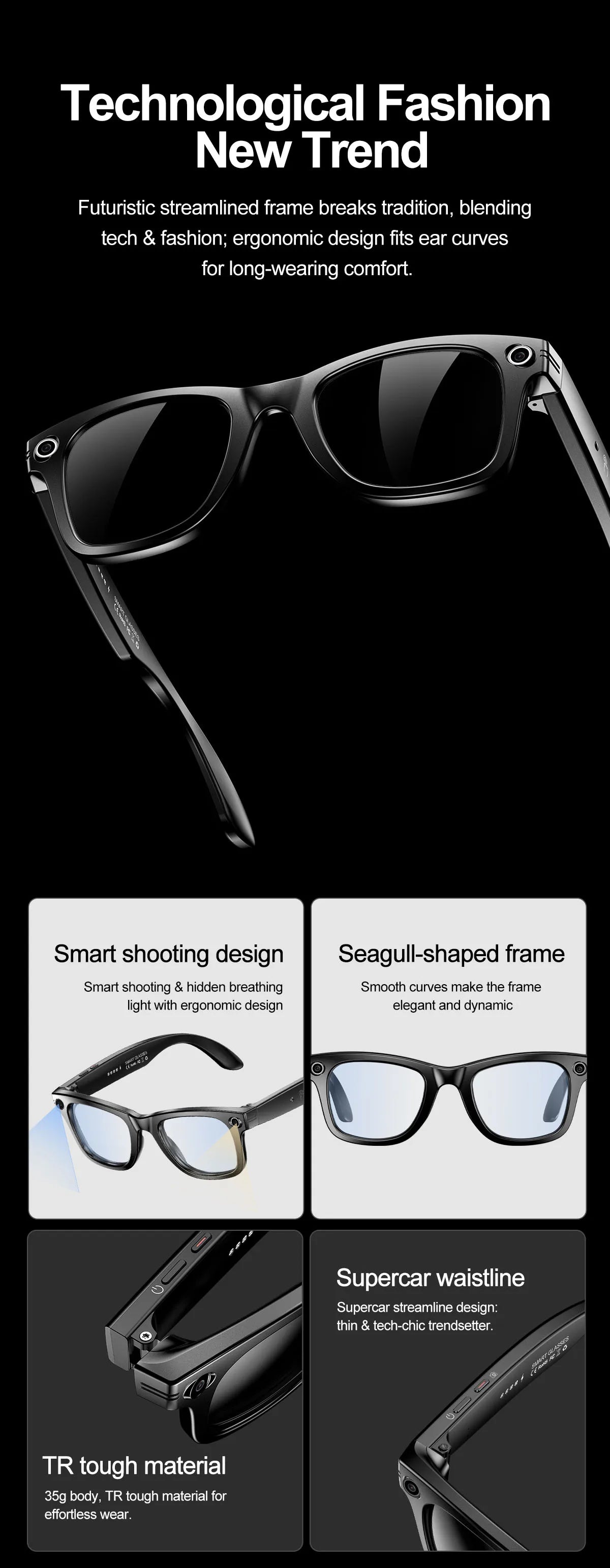 Smart Bluetooth Glasses with Camera – Video Recording, AI Translation & Photo Recognition