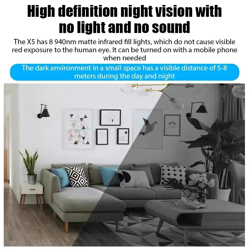 Mini X5 Wireless 1080P Security Camera with Night Vision, Motion Detection, and Smart Home Monitoring