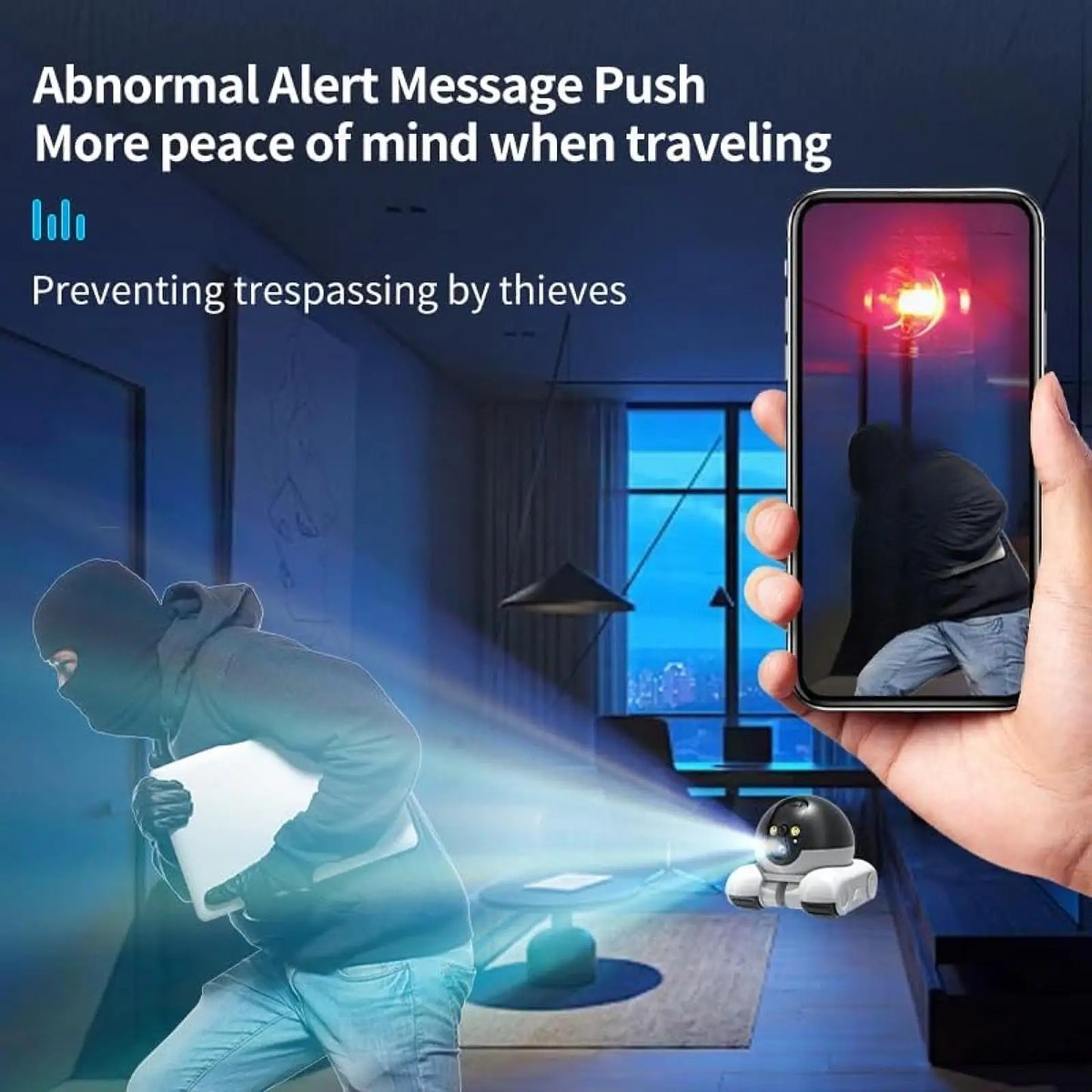 Smart Robot Security Camera on Wheels – Dual-Lens, Night Vision, Two-Way Video Call, Indoor/Outdoor Use
