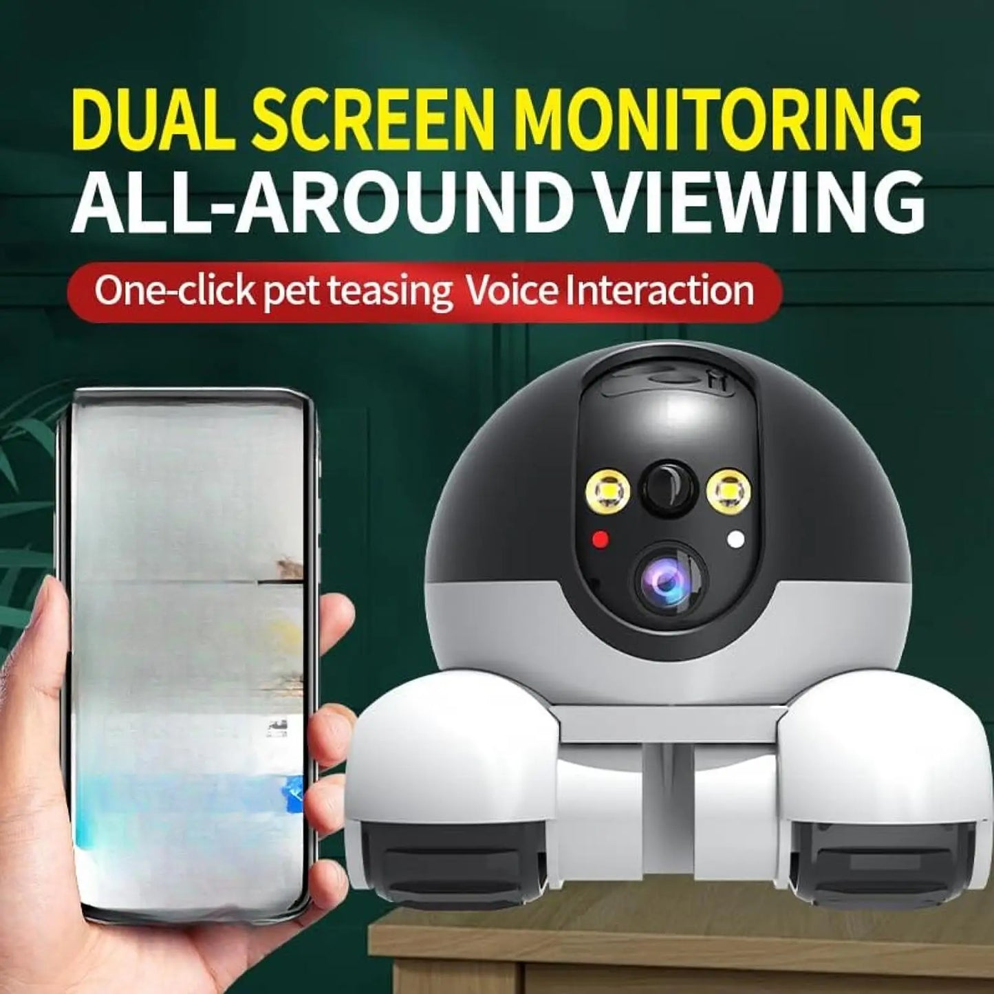 Smart Robot Security Camera on Wheels – Dual-Lens, Night Vision, Two-Way Video Call, Indoor/Outdoor Use