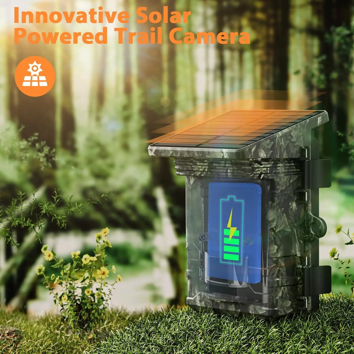 2K Solar-Powered Hunting Camera with Infrared Night Vision – Wildlife Trail Monitoring Video & Photo Recorder
