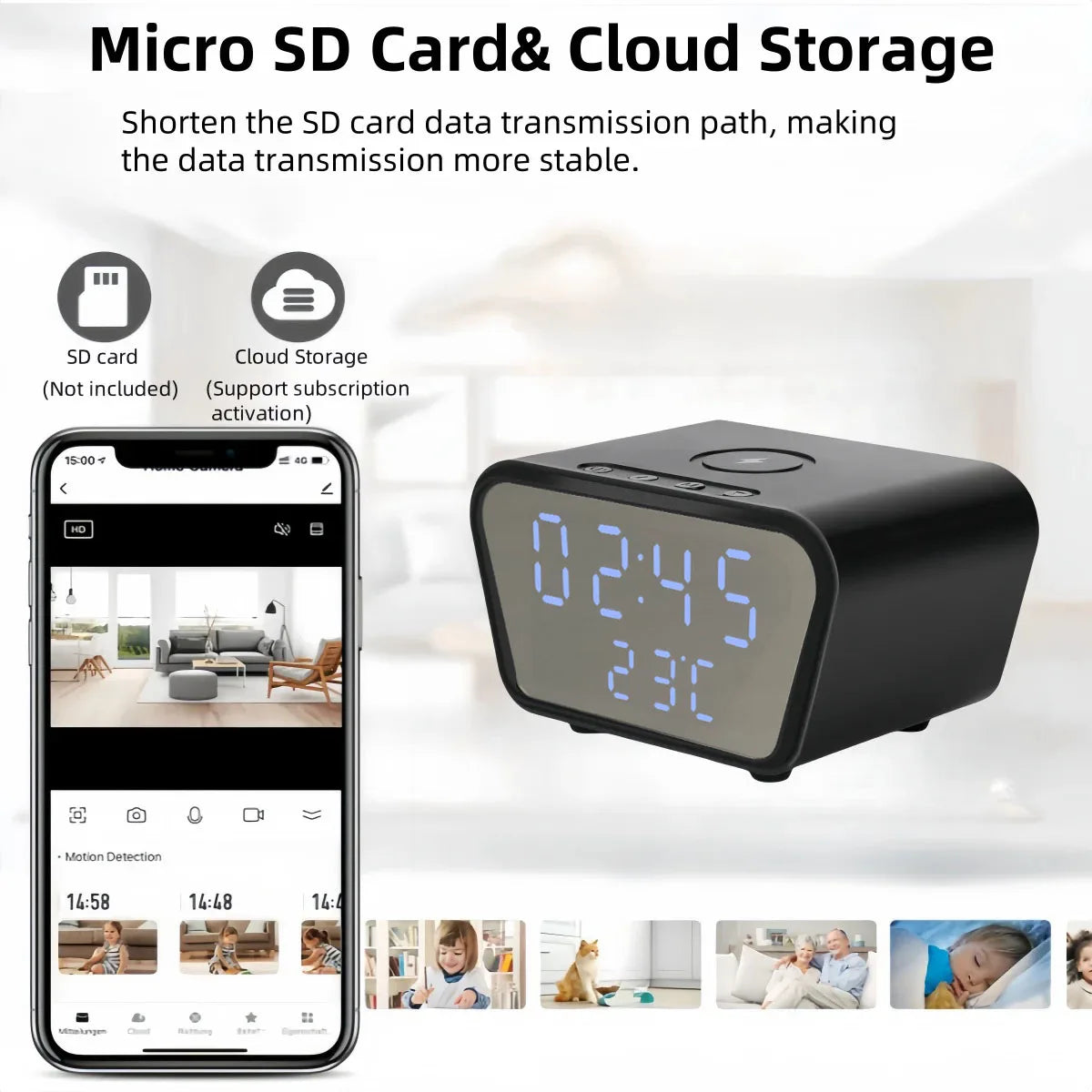4K Alarm Clock Camera with WiFi — Wireless Charger, Baby Monitor, Motion Detection, Remote Viewing & Home Security Recording