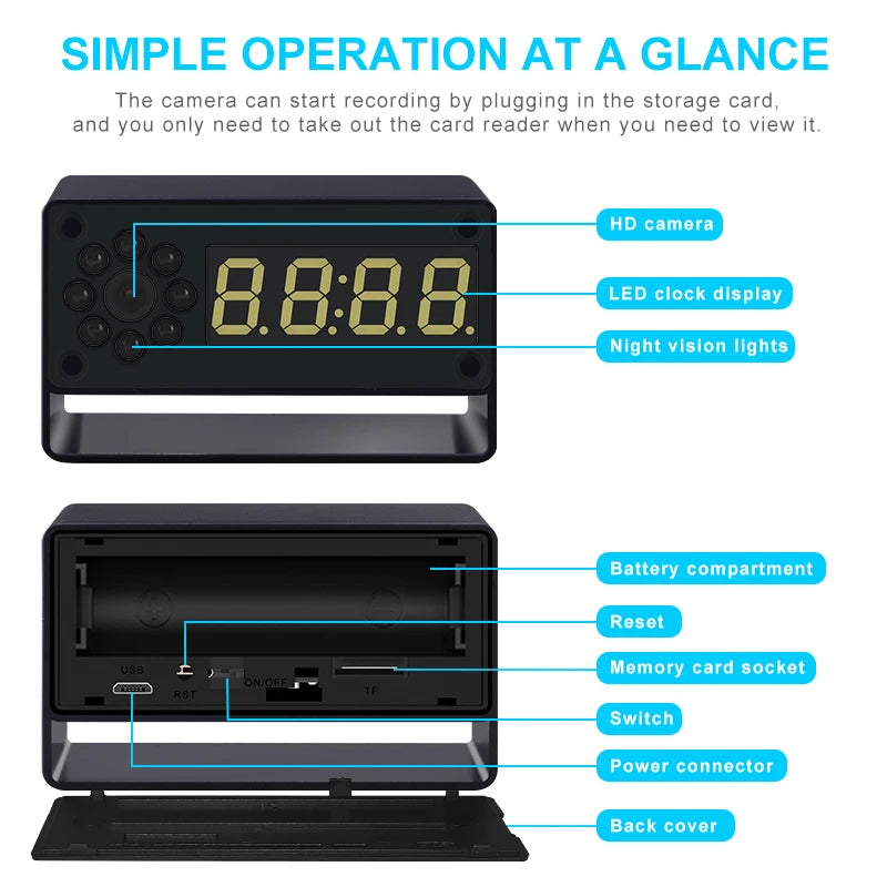 1080P WiFi Alarm Clock Mini Camera with IR Night Vision – 2500mAh Full Aluminum Alloy Digital Recorder