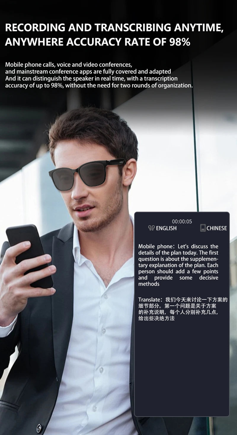 Xiaomi HY-C8 Smart Glasses – Real-Time AI Translation & Wireless Bluetooth Headset for Effortless Communication