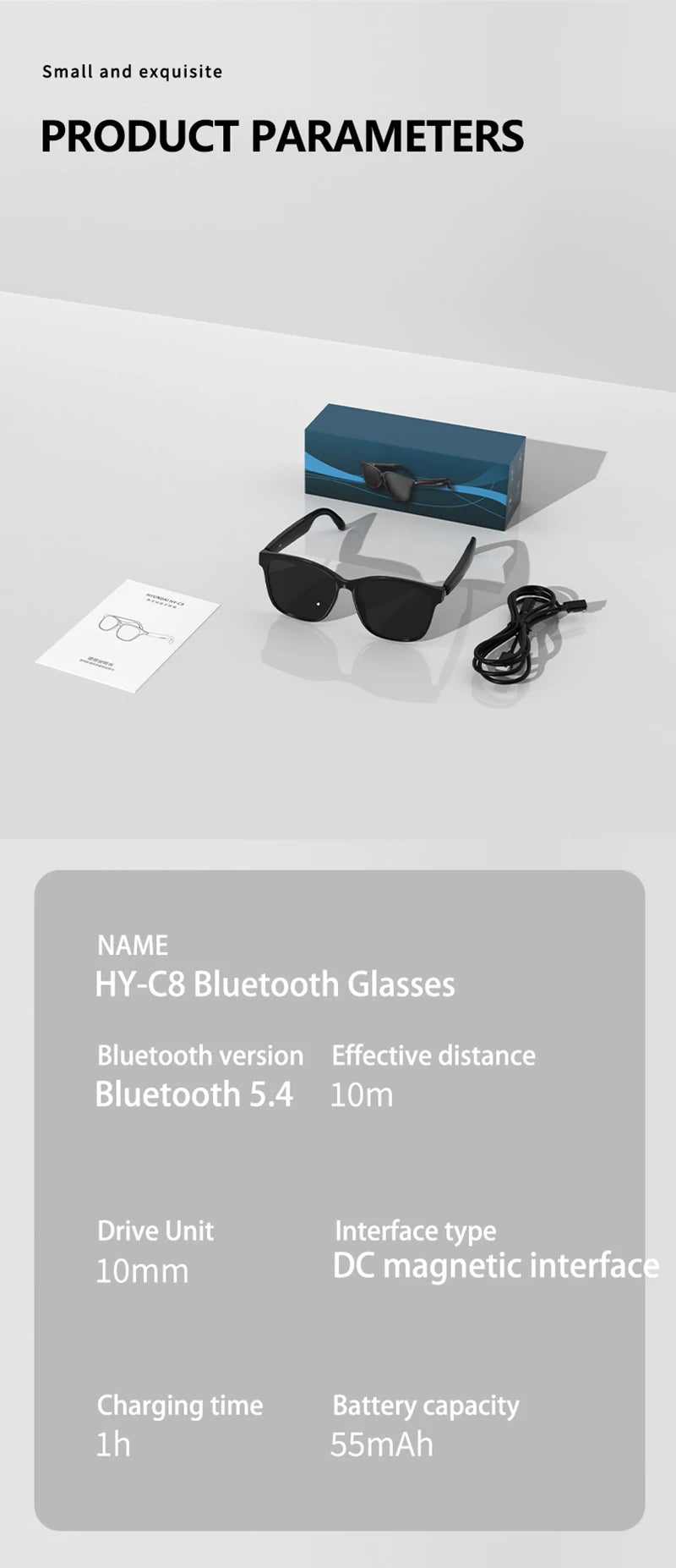 Xiaomi HY-C8 Smart Glasses – Real-Time AI Translation & Wireless Bluetooth Headset for Effortless Communication