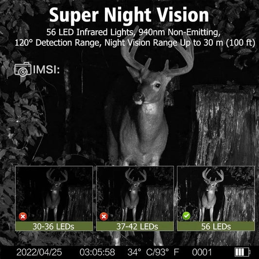 2K Solar-Powered Hunting Camera with Infrared Night Vision – Wildlife Trail Monitoring Video & Photo Recorder